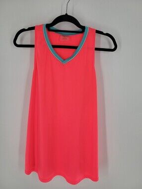 Jofit Neon Coral V-Neck Sleeveless Tank with Teal Trim Size XXL